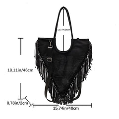 Triangle Handbag Long Tassel Shoulder Bag Large Capacity Faux Suede Crossbo