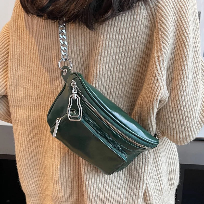 Leather Waist Bag Women High Fanny Pack Female Chest Bags Belt Bag