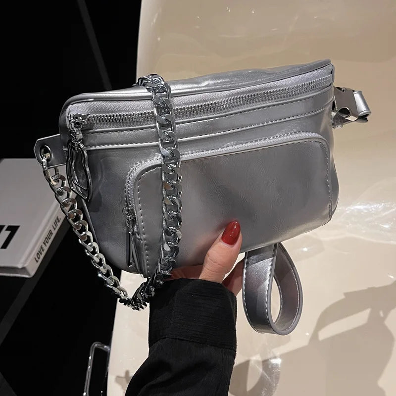 Leather Waist Bag Women High Fanny Pack Female Chest Bags Belt Bag