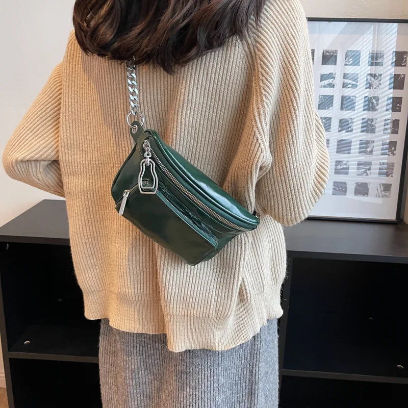Leather Waist Bag Women High Fanny Pack Female Chest Bags Belt Bag