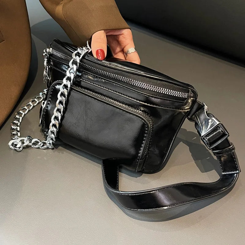 Leather Waist Bag Women High Fanny Pack Female Chest Bags Belt Bag