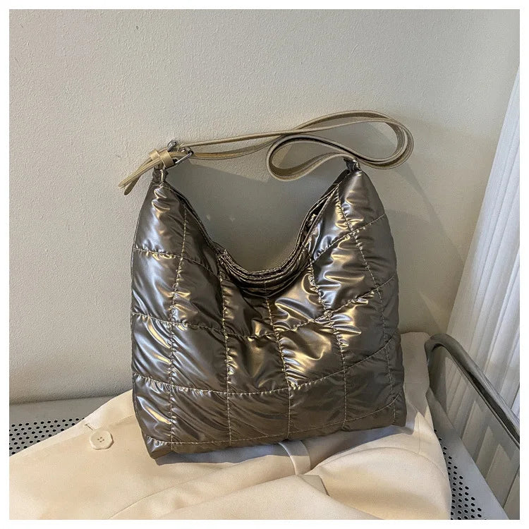 Winter Quilted Padding Women's Space Shoulder Bag Plaid Crossbody Bag
