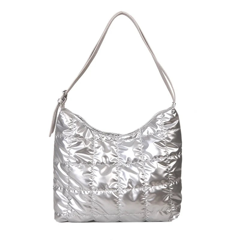 Winter Quilted Padding Women's Space Shoulder Bag Plaid Crossbody Bag