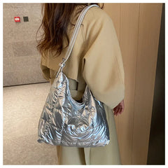 Winter Quilted Padding Women's Space Shoulder Bag Plaid Crossbody Bag