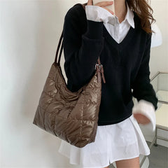 Winter Quilted Padding Women's Space Shoulder Bag Plaid Crossbody Bag