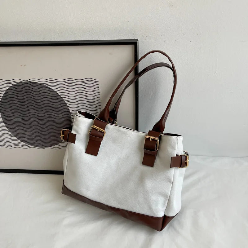 Women's Large Canvas Shopper Tote Bag