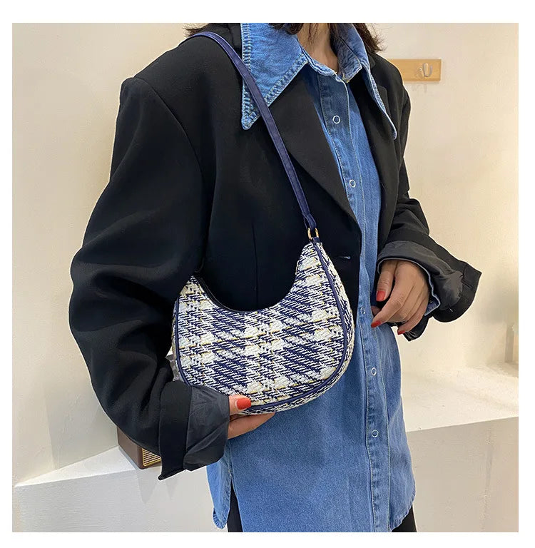 Wool Half Moon Crossbody Bag for Women