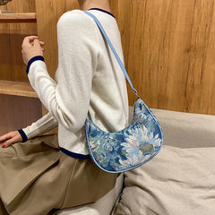 Wool Half Moon Crossbody Bag for Women