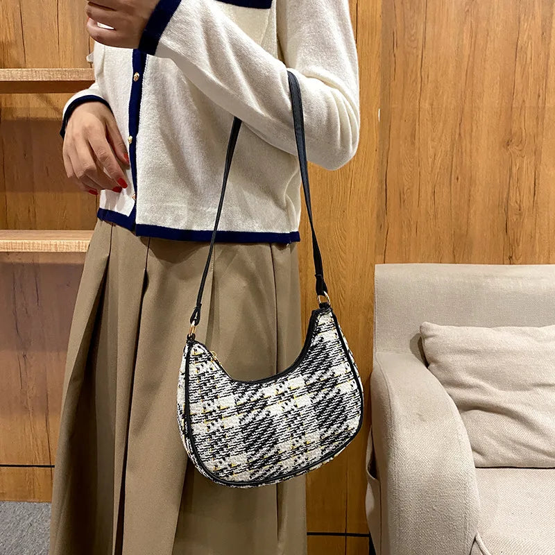 Wool Half Moon Crossbody Bag for Women