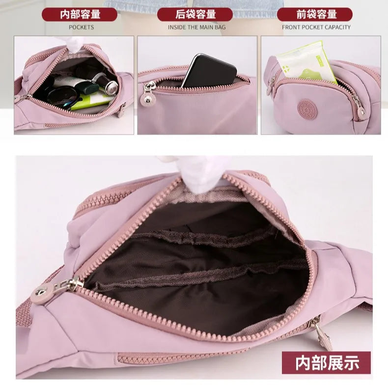 Women's Nylon Waist Pack Banana Bag Travel Shoulder Purse