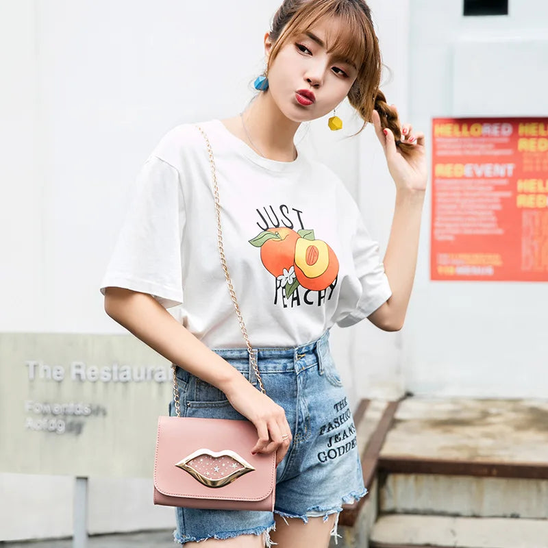 Big Lips Shoulder Bag for Women Stars Leather Change Purse Female