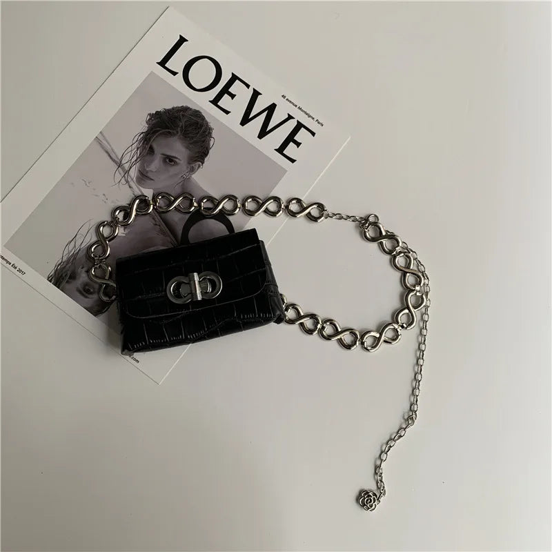 Sexy Snake Print PU Leather Mini Waist Chain Chest Bag for Women
