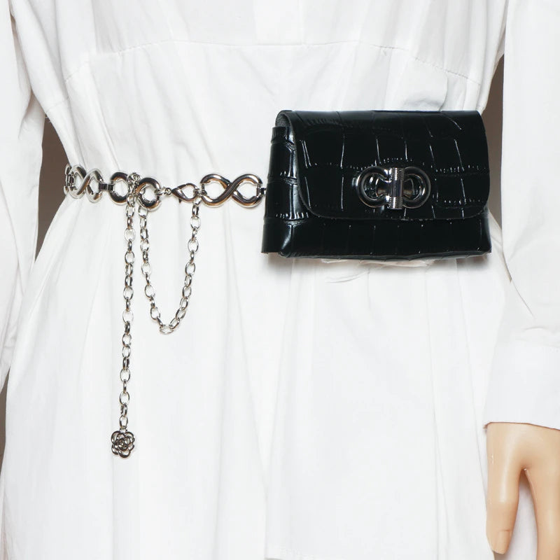 Sexy Snake Print PU Leather Mini Waist Chain Chest Bag for Women