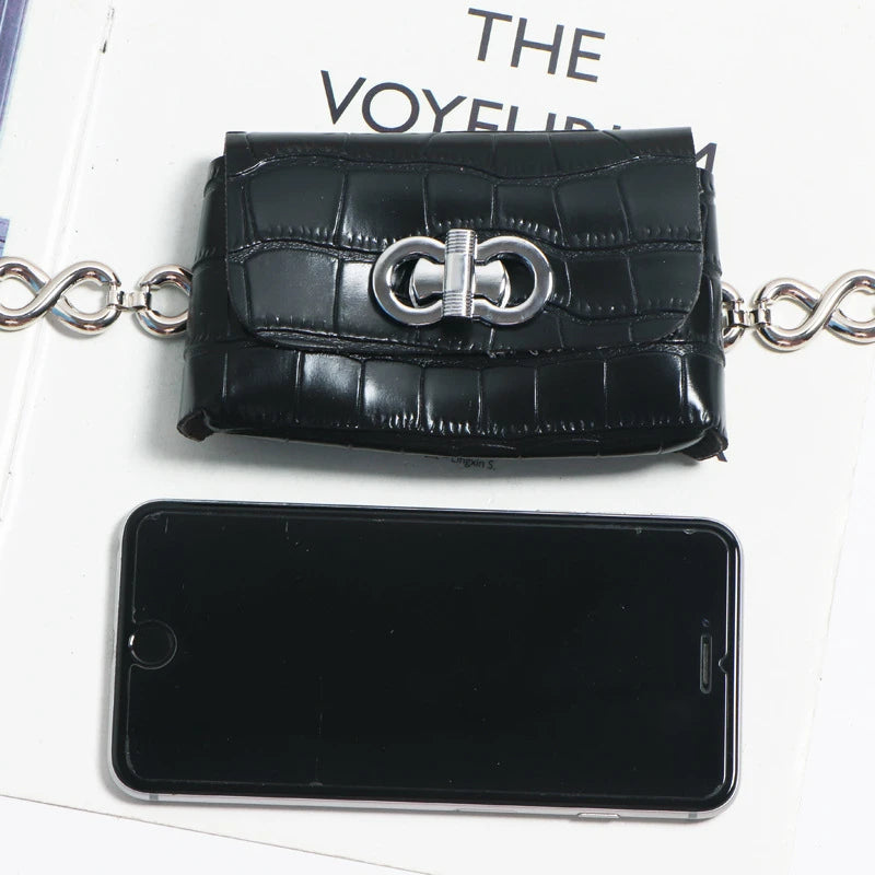 Sexy Snake Print PU Leather Mini Waist Chain Chest Bag for Women