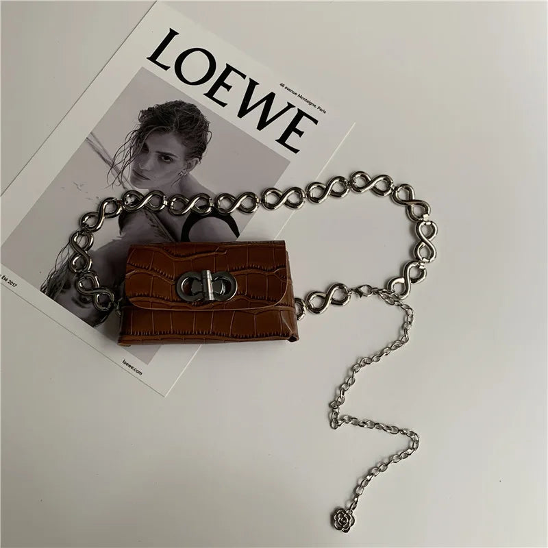 Sexy Snake Print PU Leather Mini Waist Chain Chest Bag for Women