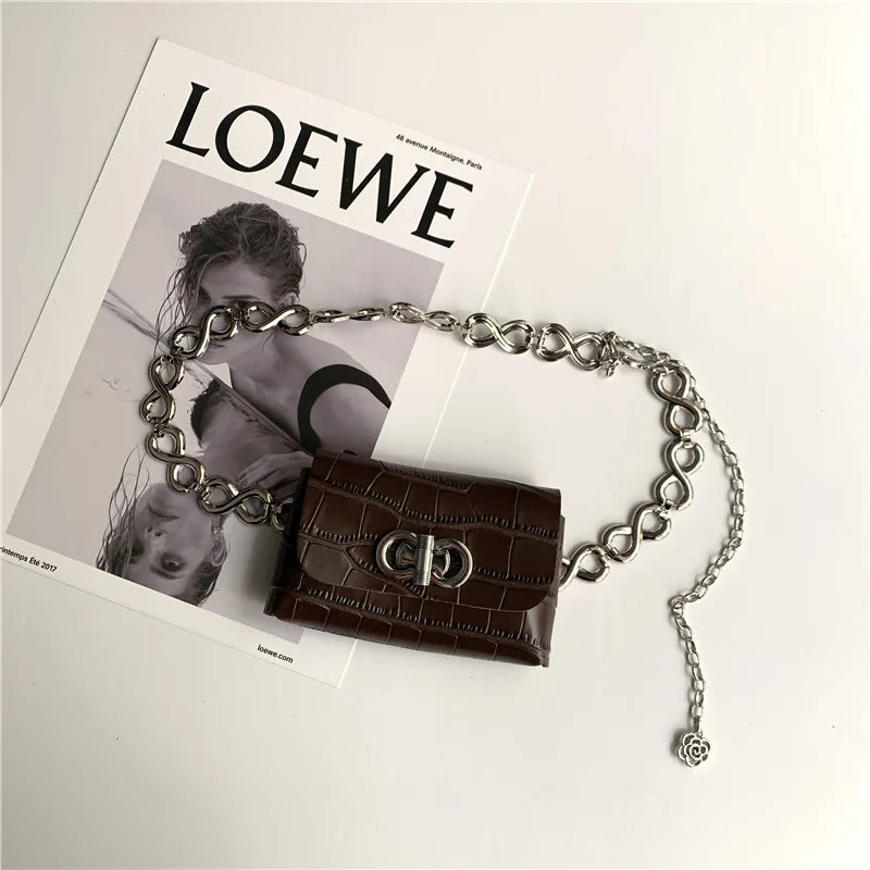 Sexy Snake Print PU Leather Mini Waist Chain Chest Bag for Women