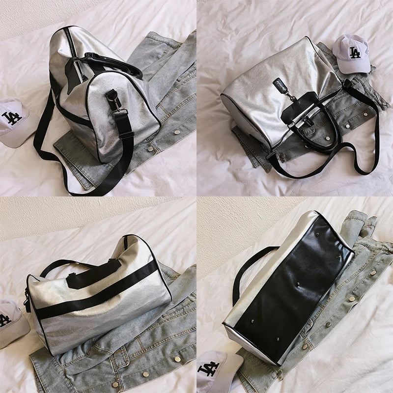 PU Leather Handbag High Crossbody Big Female For Women Silver Girl Messenger Han