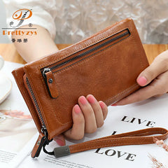 Women PU Leather Double Zip Clutch Wristlet Wallet