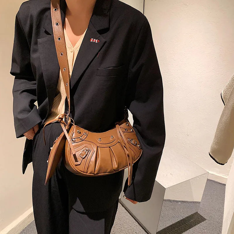 Rivet Soft Vintage PU Leather Crossbody Shoulder Woman Bags