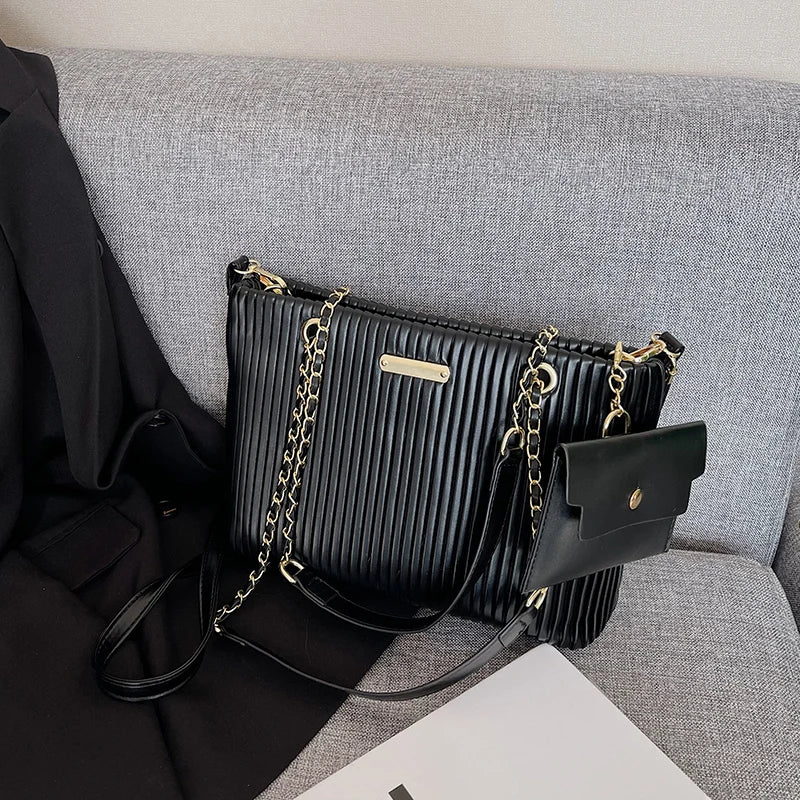 Pleated Tote Bags PU Leather Crossbody Bag for Women