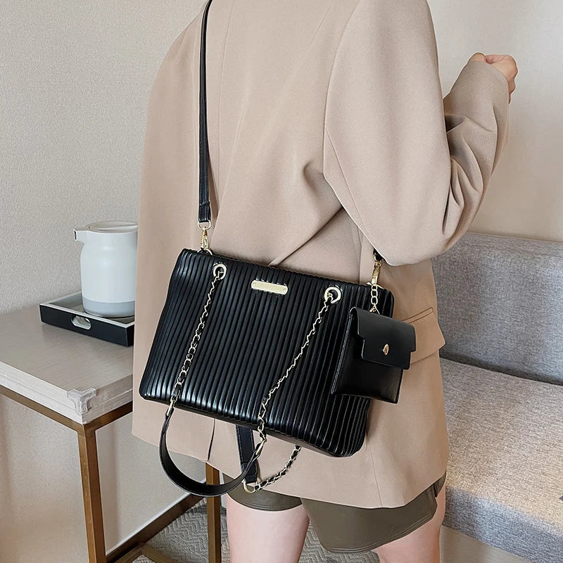 Pleated Tote Bags PU Leather Crossbody Bag for Women