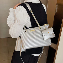 Pleated Tote Bags PU Leather Crossbody Bag for Women