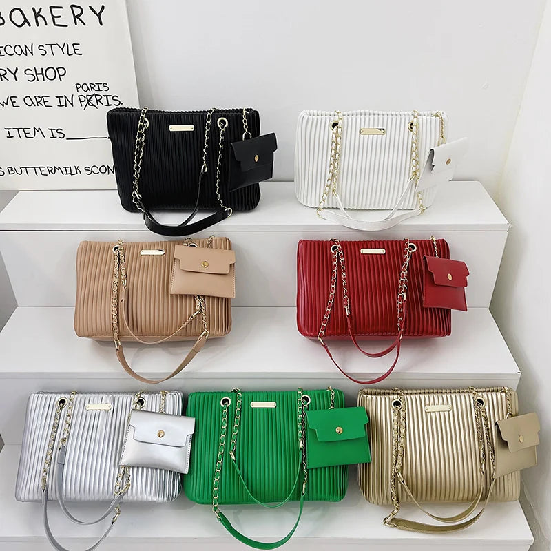 Pleated Tote Bags PU Leather Crossbody Bag for Women