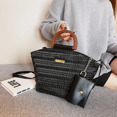 PU Leather Crossbody Bag Wooden Handle Tote for Party Cluth Purses