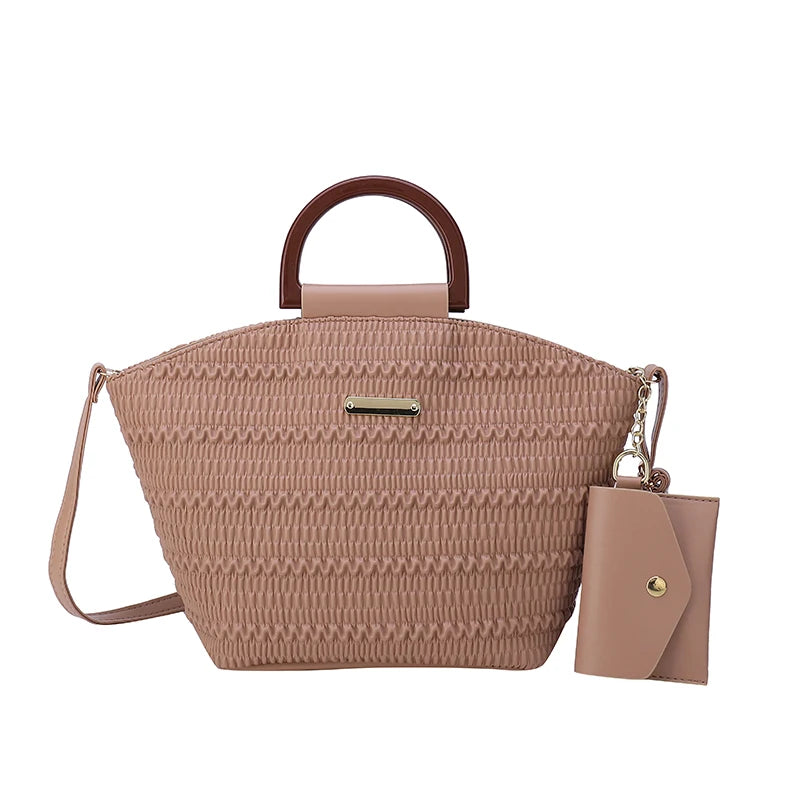 PU Leather Crossbody Bag Wooden Handle Tote for Party Cluth Purses