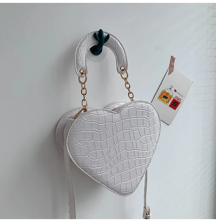Heart Tote Bag Stone Pattern PU Leather Crossbody Bags Female Small Shoulder Bag