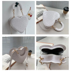 Heart Tote Bag Stone Pattern PU Leather Crossbody Bags Female Small Shoulder Bag