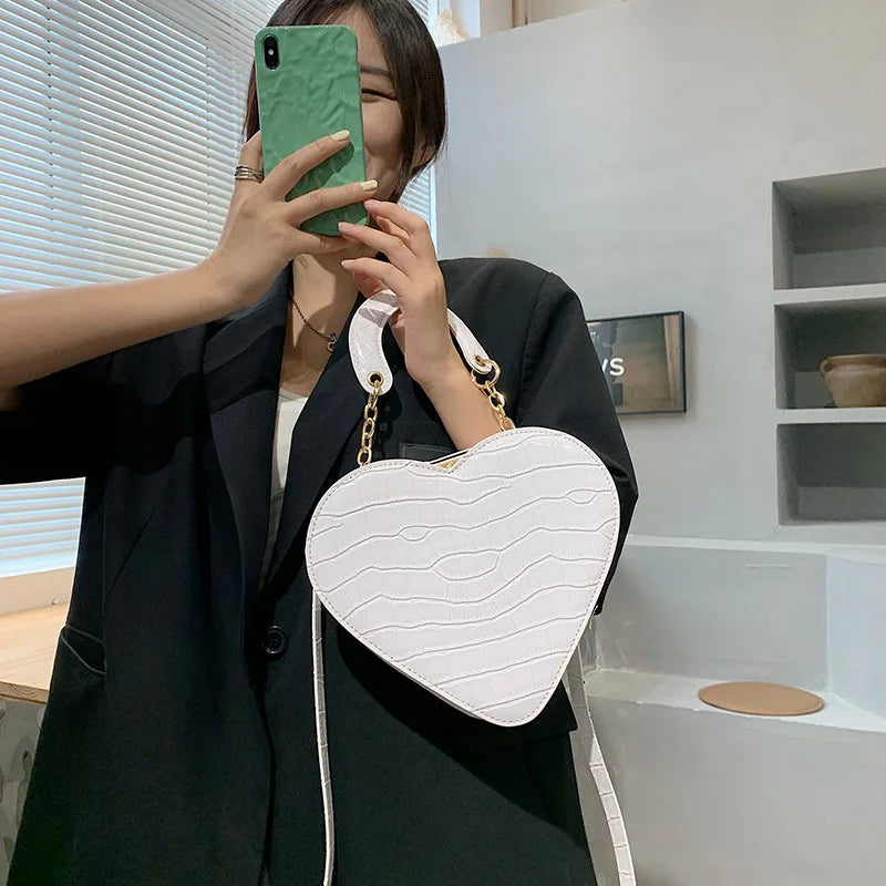 Heart Tote Bag Stone Pattern PU Leather Crossbody Bags Female Small Shoulder Bag