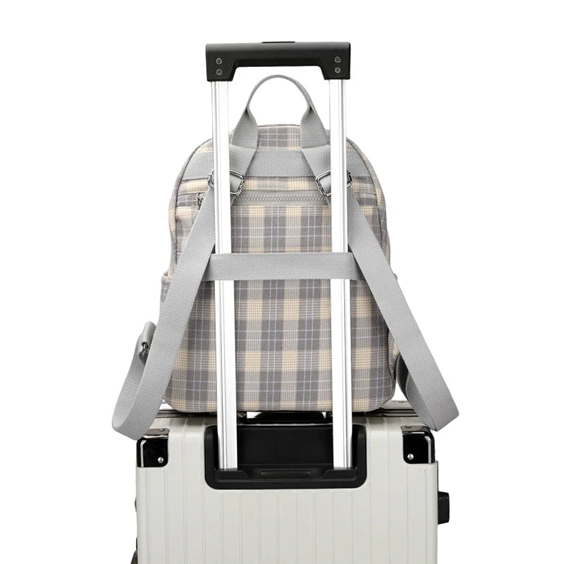 Plaid Backpack for Women England Style School Bag