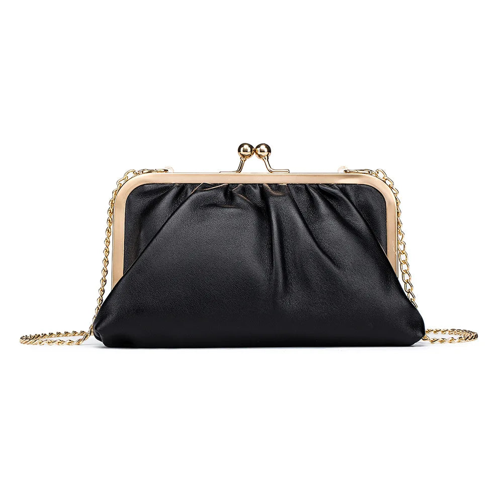Kiss Lock Shoulder Bag Chain Crossbody Leather Clutch Wallet Messenger Bags