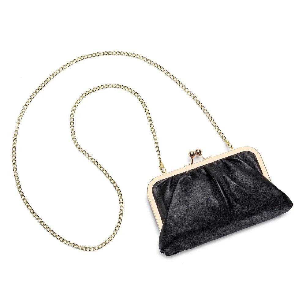 Kiss Lock Shoulder Bag Chain Crossbody Leather Clutch Wallet Messenger Bags