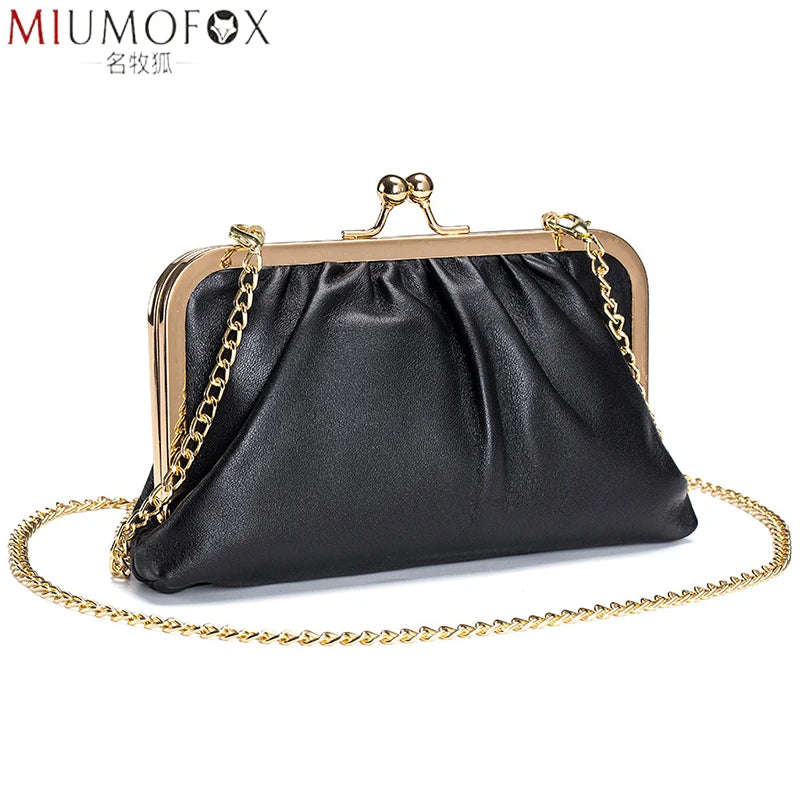 Kiss Lock Shoulder Bag Chain Crossbody Leather Clutch Wallet Messenger Bags