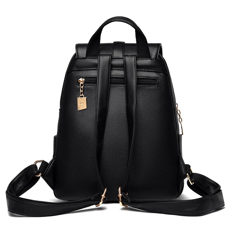 Leather Women Backpack Lychee Pattern Large-capacity School Travel Bag