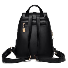Leather Women Backpack Lychee Pattern Large-capacity School Travel Bag