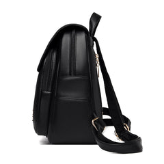 Leather Women Backpack Lychee Pattern Large-capacity School Travel Bag