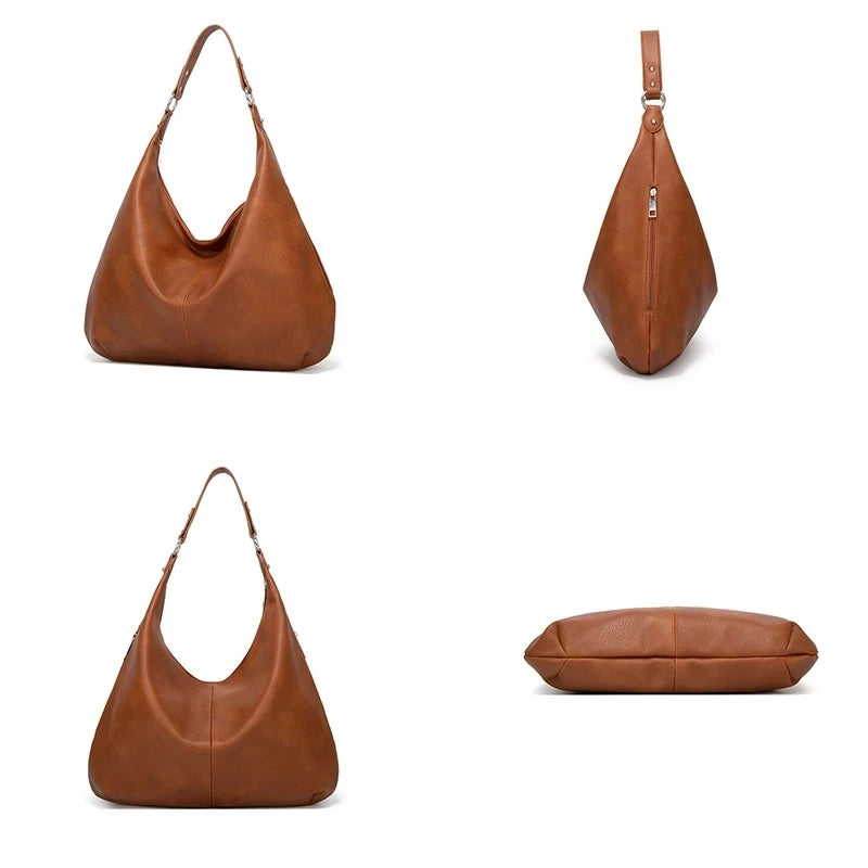 Vintage Leather Women Shoulder Bag European Style Tote Bag Casual Handbags