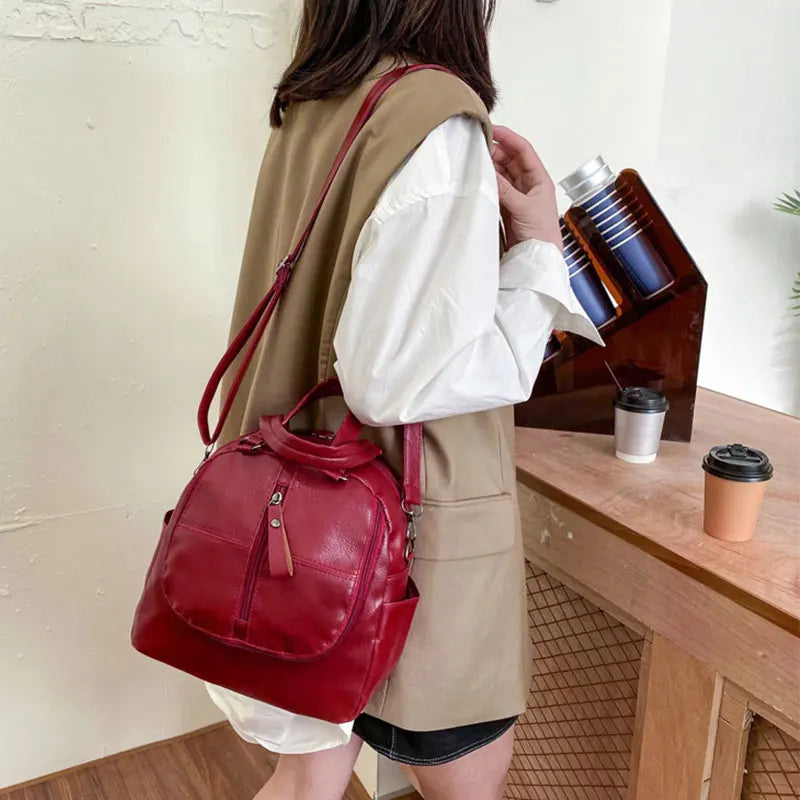 Leather Women's Backpack Casual School Bag