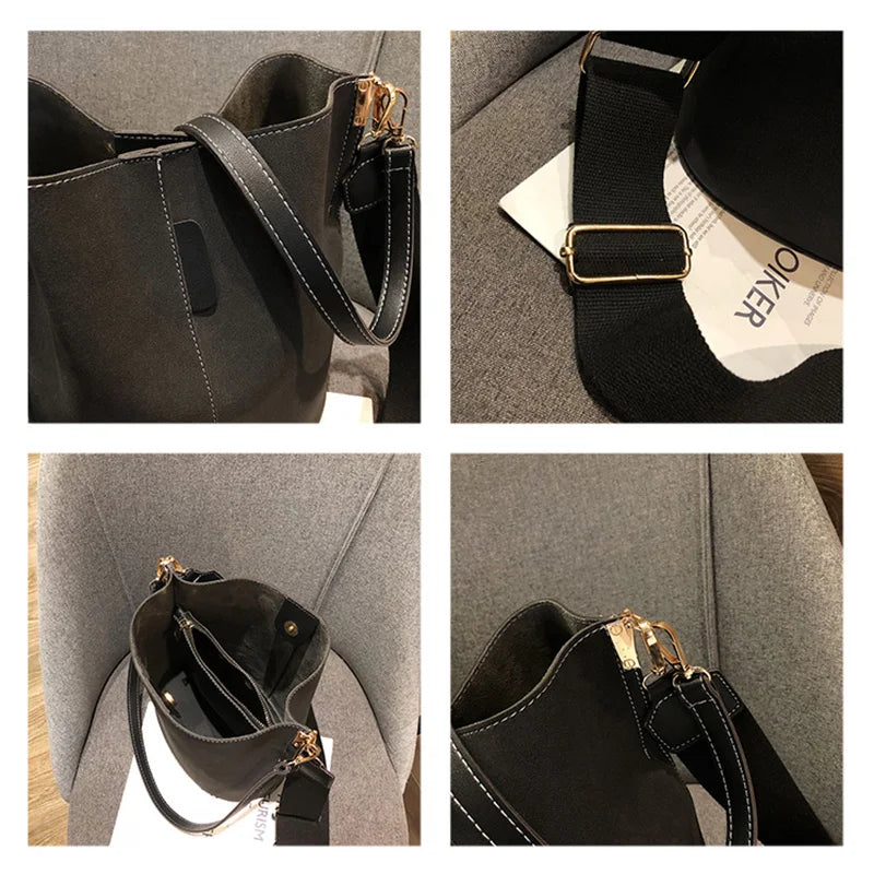 Women's Bucket Bag PU Leather Shoulder Crossbody Tote