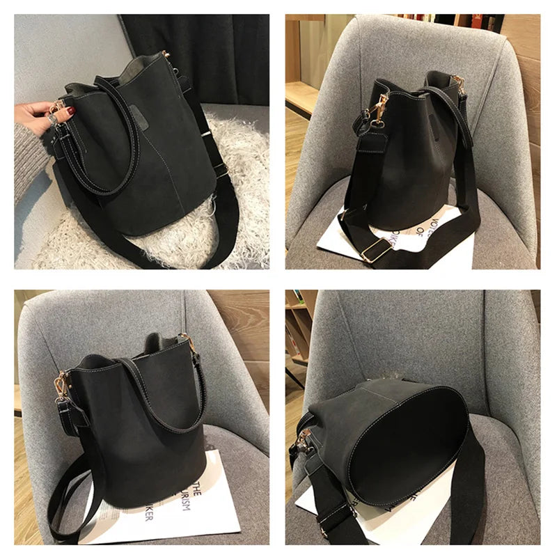 Women's Bucket Bag PU Leather Shoulder Crossbody Tote