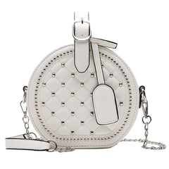 Round Handbag Rivet Messenger Crossbody Bag Female Shoulder Bag PU Leather