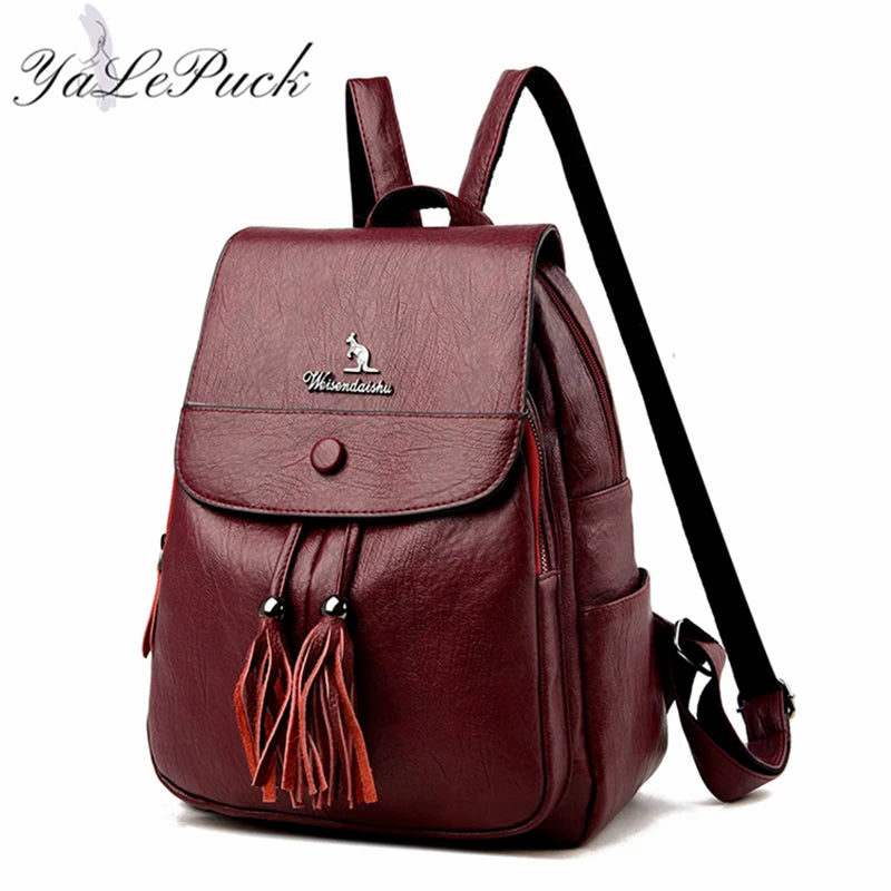 Women Backpack School Bags Girls Leather tassel Shoulder Travel Mochila