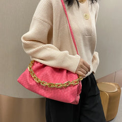 Women's Shoulder Bag Thick Chain Handbag PU Leather Crossbody Bag