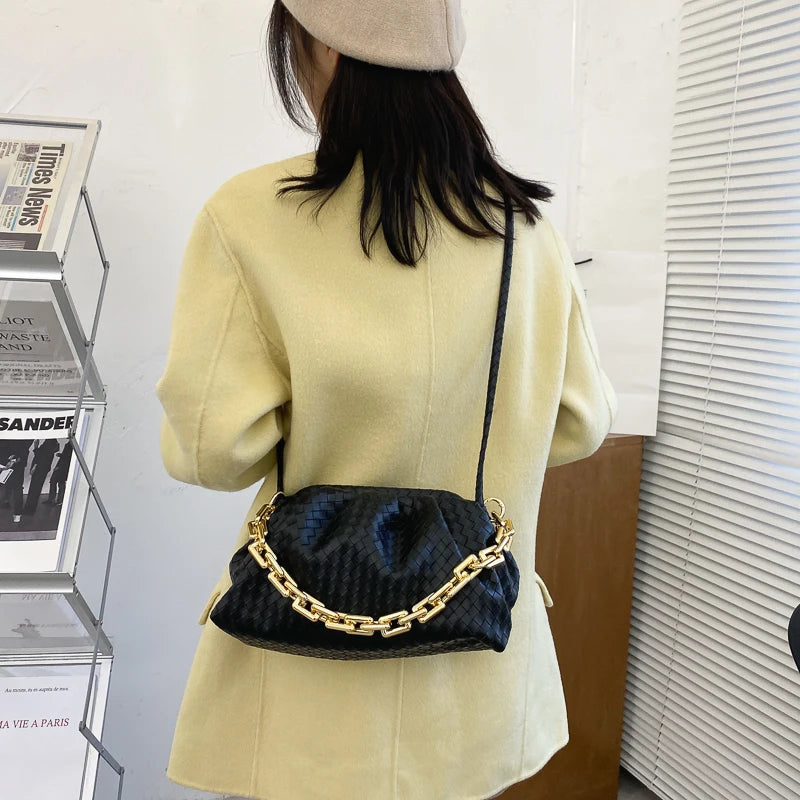 Women's Shoulder Bag Thick Chain Handbag PU Leather Crossbody Bag