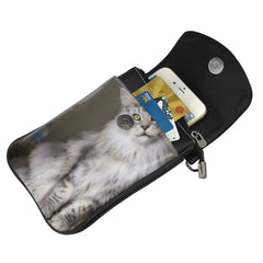 Maine Coon Cat Print Shoulder Bag Girl's Leather Crossbody Purse