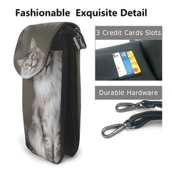 Maine Coon Cat Print Shoulder Bag Girl's Leather Crossbody Purse