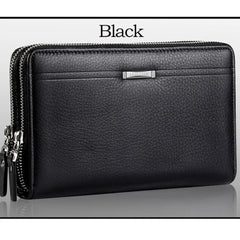Men Clutch Bag Wallet Leather Double Zipper Business Purse Brown